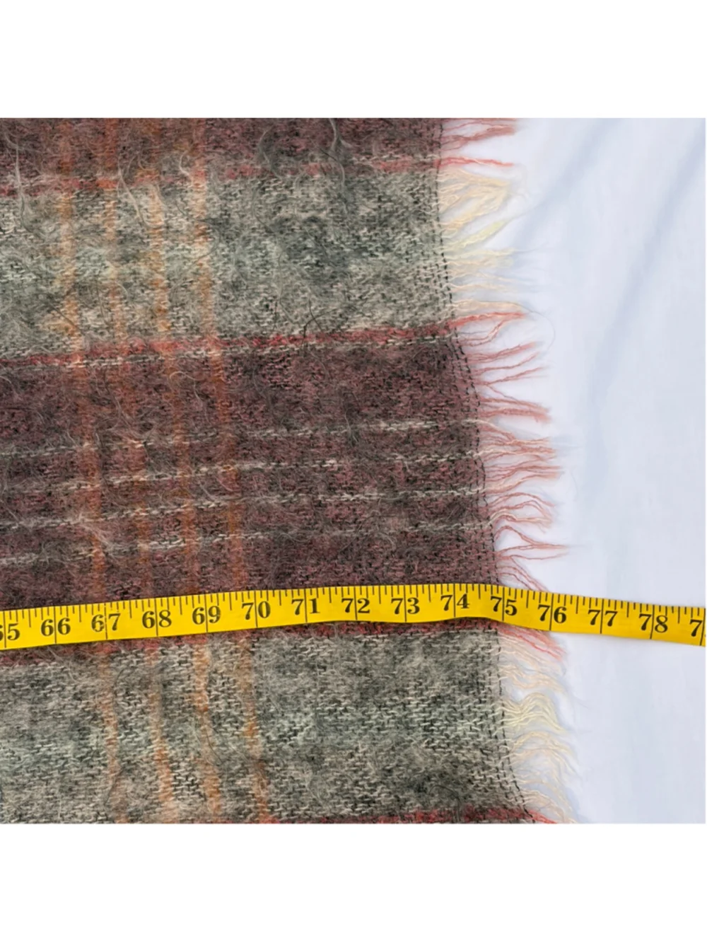 Vintage Glen Cree Mohair Throw Blanket Burgundy Grey Plaid 53” x 75” Scotland